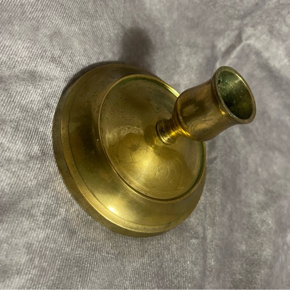 Vintage Large Round Base Brass Taper Candlestick Holder 3-1/2” T 5” W - Picture 2 of 4
